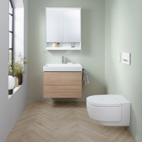 Geberit AquaClean Mera Classic Rimless Wall Hung Smart Shower Toilet With Soft Close Seat And Design Cover - White Alpine