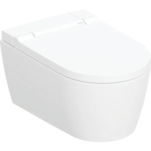 Geberit AquaClean Sela Rimless Wall Hung Smart Shower Toilet With Soft Close Seat And Design Cover - White Alpine