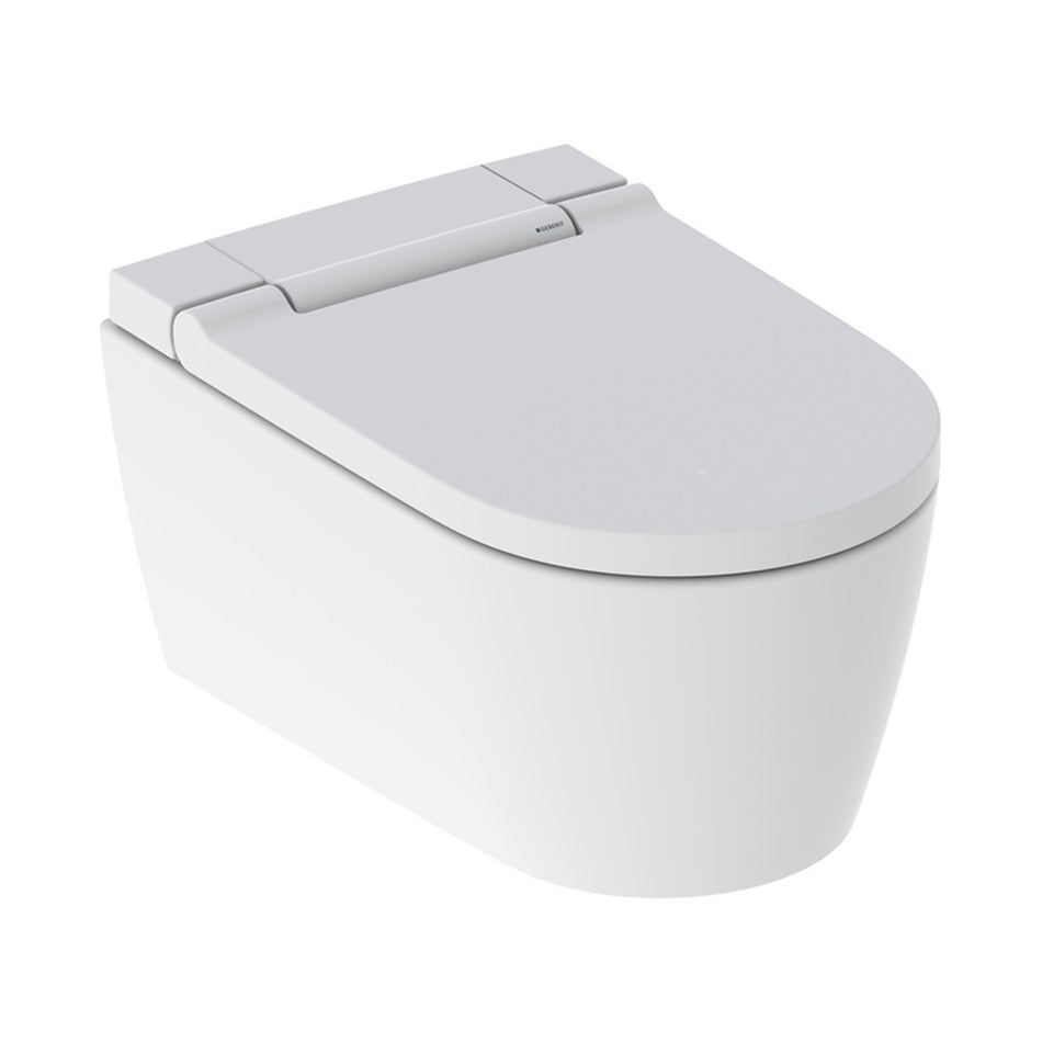 Geberit AquaClean Sela Rimless Wall Hung Smart Shower Toilet With Soft Close Seat And Matt White Design Cover - White Alpine