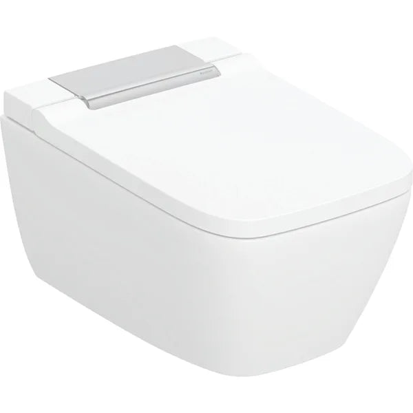 Geberit AquaClean Sela Square Rimless Wall Hung Smart Shower Toilet With Soft Close Seat And Matt White Design Cover - White Alpine