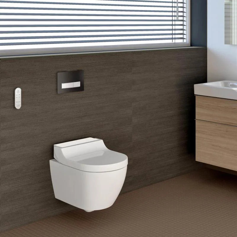 Geberit AquaClean Tuma Comfort Smart Shower Soft Close Toilet Seat With White Glass Design Cover - White Alpine