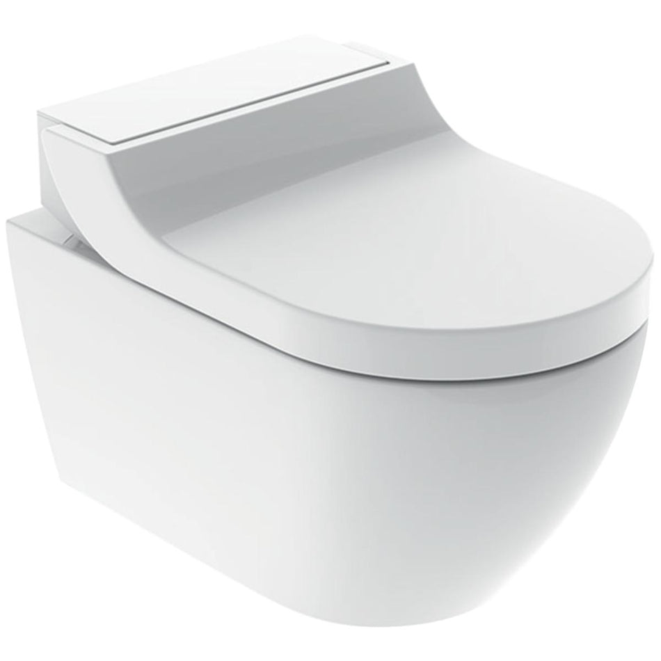 Geberit AquaClean Tuma Comfort Rimless Wall Hung Smart Shower Toilet With Soft Close Seat And Design Cover - White Alpine