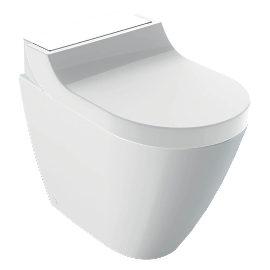 Geberit AquaClean Tuma Comfort Rimless Back to Wall Smart Shower Toilet With Soft Close Seat And White Glass Design Cover - White Alpine