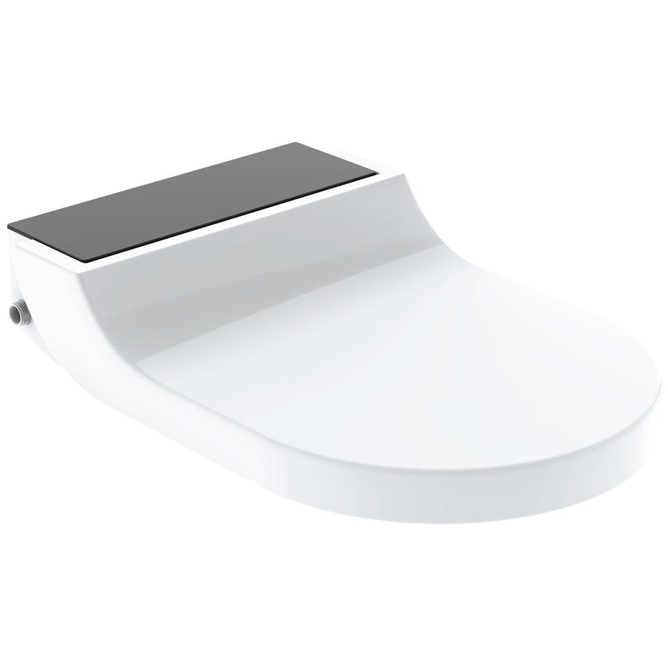 Geberit AquaClean Tuma Comfort Smart Shower Soft Close Toilet Seat With Black Glass Design Cover - White Alpine