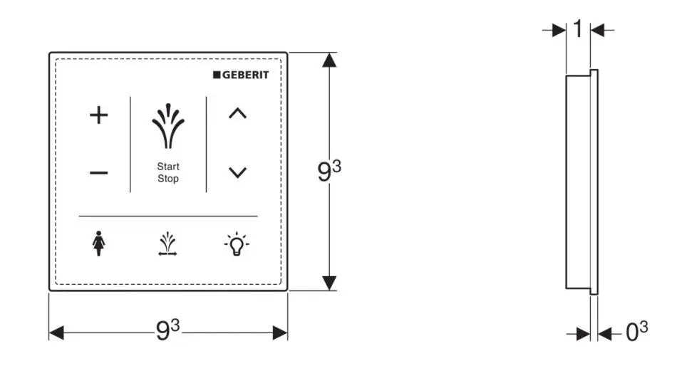 Geberit AquaClean Wall Mounted Control Panel For Shower Toilet - Black Glass