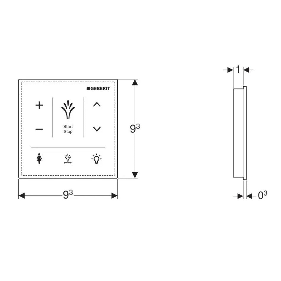 Geberit AquaClean Sela Wall Mounted Control Panel For Shower Toilet - Black Glass