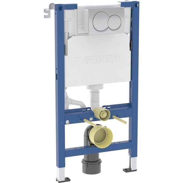 Geberit Alpha Toilet Frame & Concealed Cistern with Round Chrome Flush Plate for Wall Hung WC 980mm Height