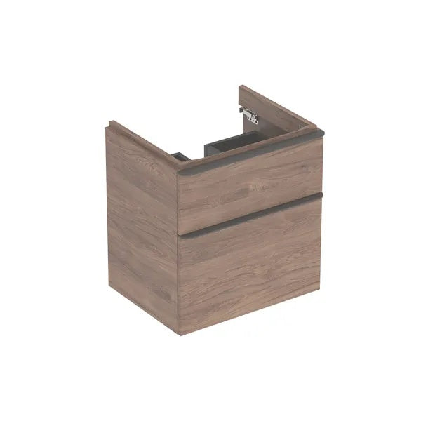 Geberit Smyle Square 2 Drawers Wall Hung Vanity Unit - 584mm Wide - Hickory Walnut