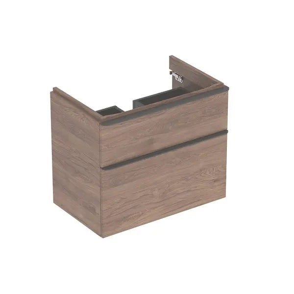 Geberit Smyle Square 2 Drawers Wall Hung Vanity Unit - 734mm Wide - Hickory Walnut