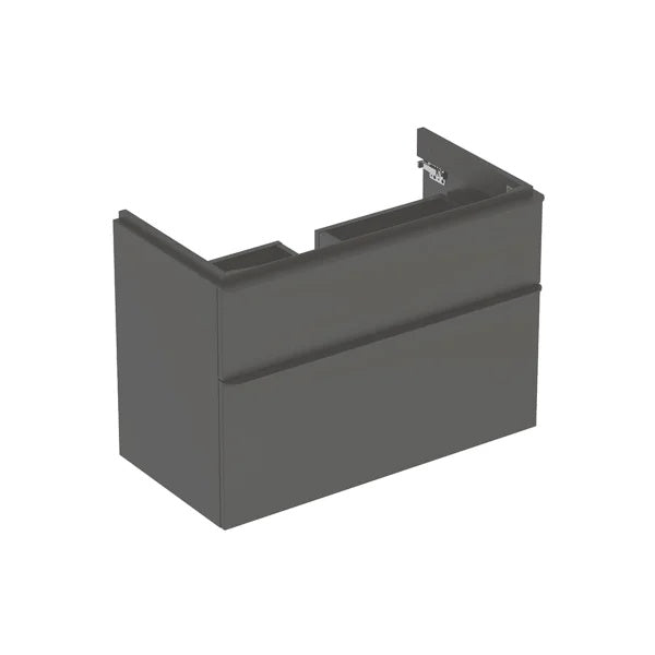 Geberit Smyle Square 2 Drawers Wall Hung Vanity Unit - 884mm Wide - Gloss Sand Grey