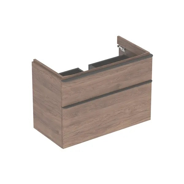 Geberit Smyle Square 2 Drawers Wall Hung Vanity Unit - 884mm Wide - Hickory Walnut