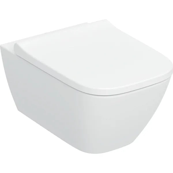 Geberit Smyle Square Rimless Wall Hung Toilet Pan With Quick Release Wrapover Soft Close Seat - Gloss White