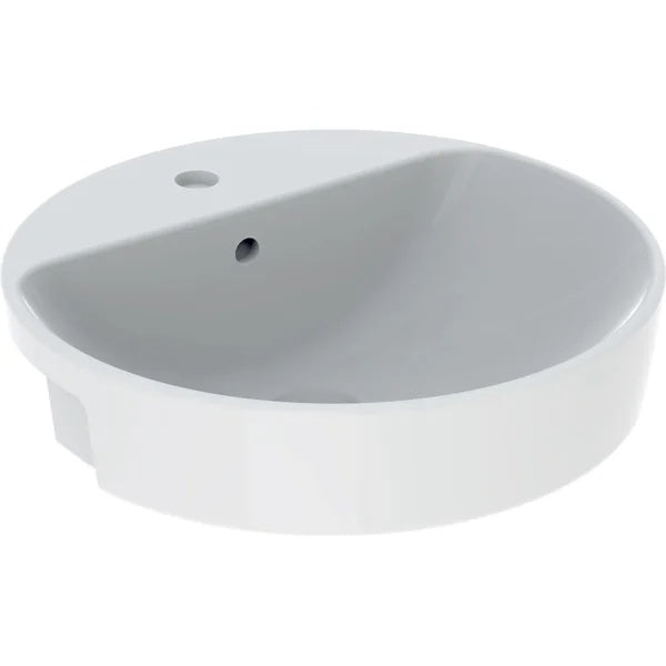 Geberit Variform Round Semi Recessed Basin With Overflow - 500mm Wide  - 1 Tap Hole - White