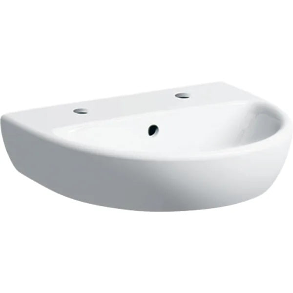 Geberit Selnova Wall Hung Basin With Overflow - 500mm x 410mm - 2 Tap Hole - White
