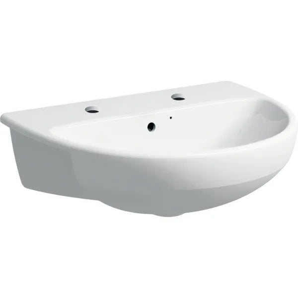 Geberit Selnova Semi Recessed Basin With Overflow - 550mm x 440mm - 2 Tap Hole - White