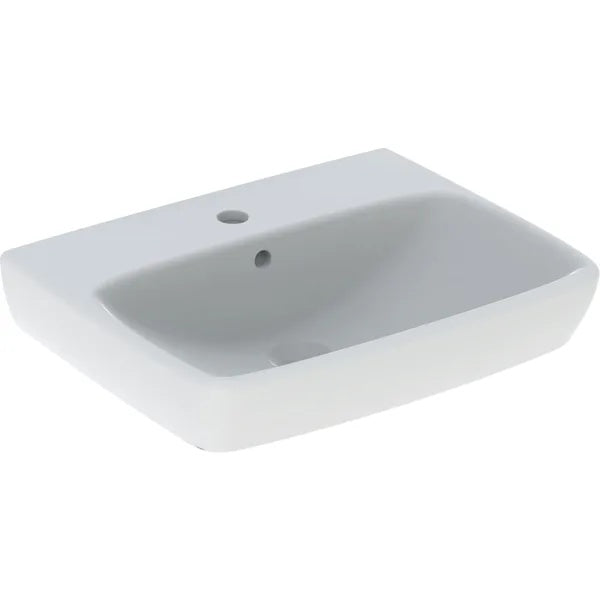 Geberit Selnova Square Wall Hung Basin With Overflow - 550mm x 440mm - 1 Tap Hole - White