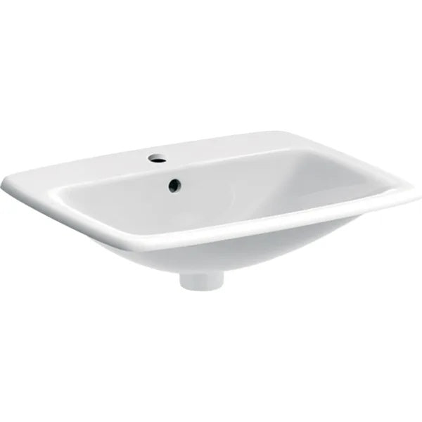 Geberit Selnova Square Countertop Basin With Overflow - 550mm x 450mm - 1 Tap Hole - White