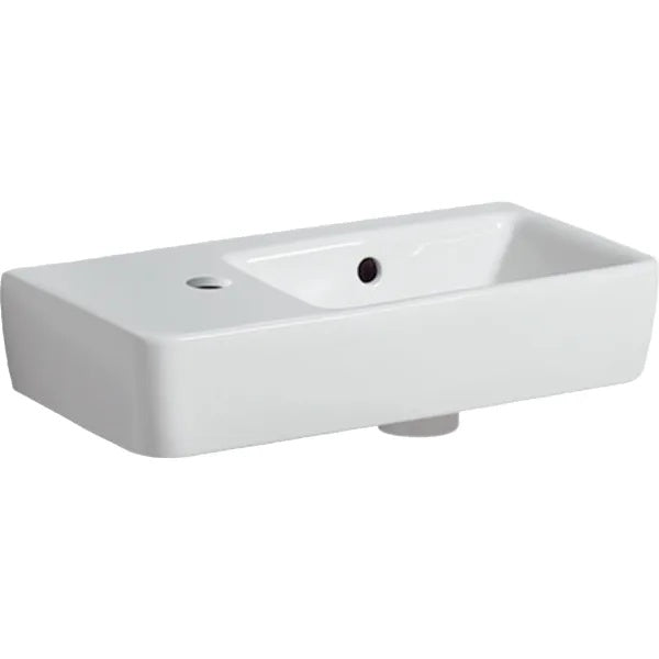Geberit Selnova Compact Wall Hung Basin With Overflow And Without Shelf Surface - 500mm x 250mm -  1 Tap Hole On Left - White