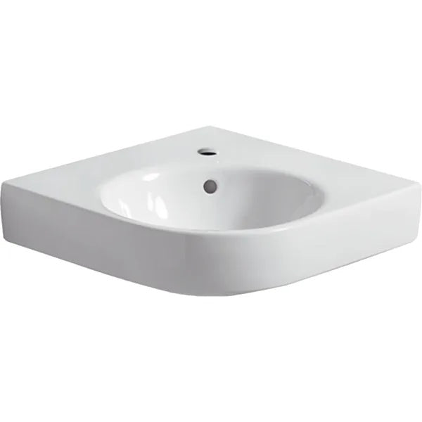 Geberit Selnova Compact Cloakroom Corner Basin - 695mm x 615mm - 1 Tap Hole - White