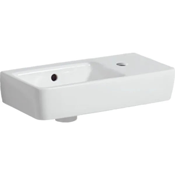Geberit Selnova Compact Wall Hung Basin With Overflow And Without Shelf Surface - 500mm x 250mm -  1 Tap Hole On Right - White