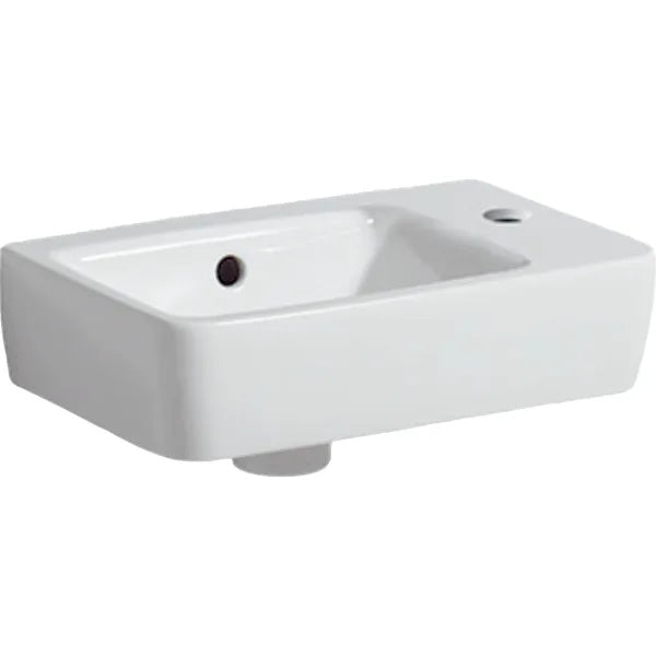 Geberit Selnova Compact Wall Hung Basin With Overflow And Without Shelf Surface - 400mm x 250mm -  1 Tap Hole On Right - White