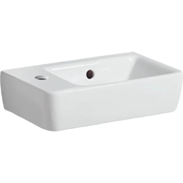 Geberit Selnova Compact Wall Hung Basin With Overflow And Without Shelf Surface - 400mm x 250mm -  1 Tap Hole On Left - White
