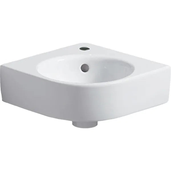 Geberit Selnova Compact Cloakroom Corner Basin - 450mm x 395mm - 1 Tap Hole - White