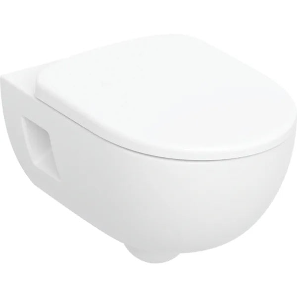 Geberit Selnova Semi Shrouded Rimless Wall Hung Toilet Pan With Quick Release Soft Close Seat - White
