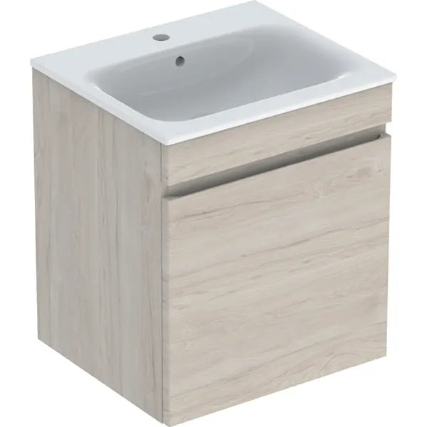Geberit Renova Plan 1 Drawer Wall Hung Vanity Unit With Slim Rim Basin - 550mm Wide - 1 Tap Hole - Light Hickory