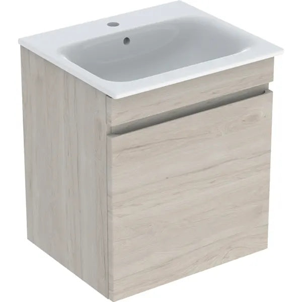 Geberit Renova Plan 1 Drawer Wall Hung Vanity Unit With Slim Rim Basin - 600mm Wide - 1 Tap Hole - Light Hickory