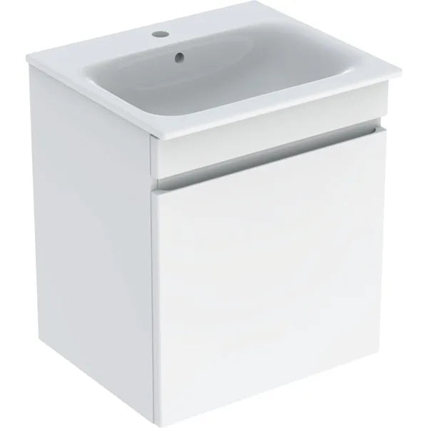 Geberit Renova Plan 1 Drawer Wall Hung Vanity Unit With Slim Rim Basin - 600mm Wide - 1 Tap Hole - Gloss White