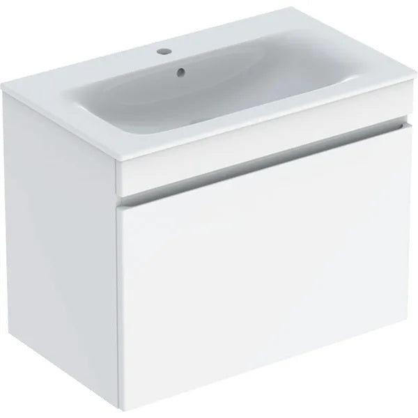 Geberit Renova Plan 1 Drawer Wall Hung Vanity Unit With Slim Rim Basin - 800mm Wide - 1 Tap Hole - Gloss White