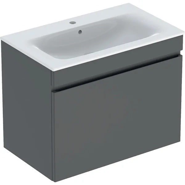 Geberit Renova Plan 1 Drawer Wall Hung Vanity Unit With Slim Rim Basin - 800mm Wide - 1 Tap Hole - Matt Lava