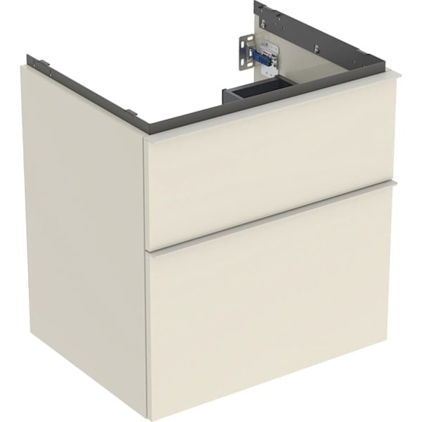 Geberit iCon 2 Drawer Wall Hung Vanity Unit - 600mm- Sand-Grey Gloss Body/Sand-Grey Matt Handle