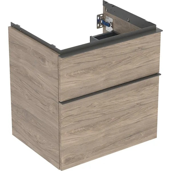 Geberit iCon 2 Drawer Wall Hung Vanity Unit - 600mm- Hickory Wood-Texture Body/Lava Matt Handle