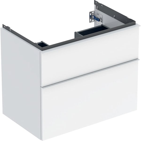 Geberit iCon 2 Drawer Wall Hung Vanity Unit - 750mm- White Gloss Body/White Matt Handle