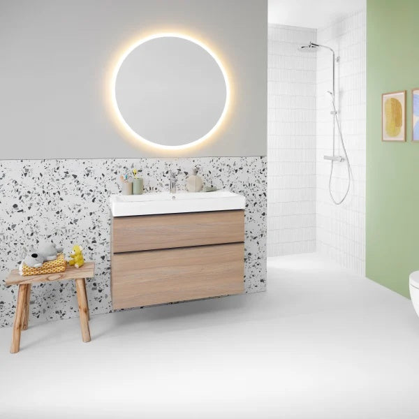 Geberit iCon 2 Drawer Wall Hung Vanity Unit - 750mm- Sand-Grey Gloss Body/Sand-Grey Matt Handle