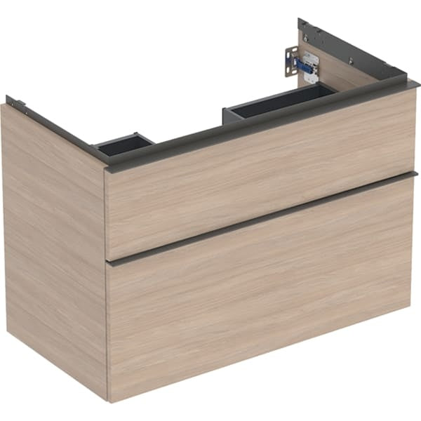 Geberit iCon 2 Drawer Wall Hung Vanity Unit - 900mm- Oak Wood-Texture Body/Lava Matt Handle