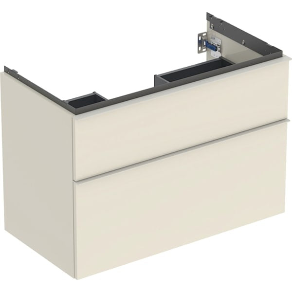 Geberit iCon 2 Drawer Wall Hung Vanity Unit - 900mm- Sand-Grey Gloss Body/Sand-Grey Matt Handle