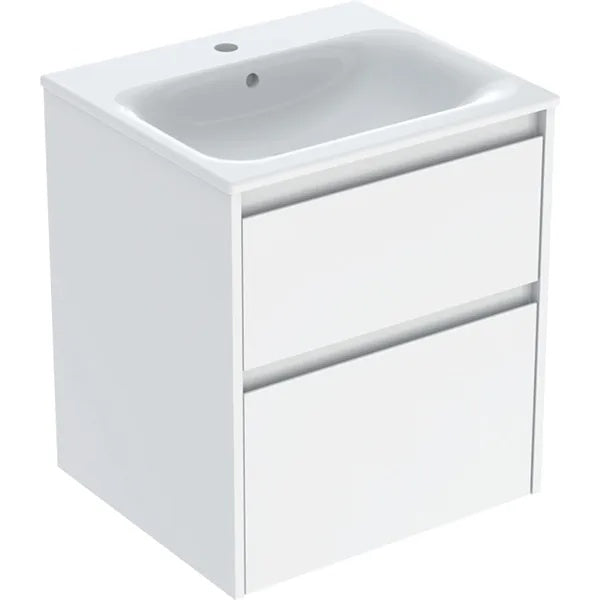 Geberit Selnova 2 Drawer Wall Hung Vanity Unit With Basin - 550mm Wide - Gloss White Silk