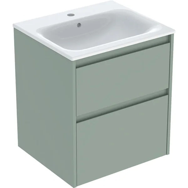 Geberit Selnova 2 Drawer Wall Hung Vanity Unit With Basin - 550mm Wide - Sage Green Silk Matt
