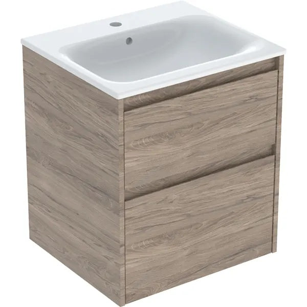 Geberit Selnova 2 Drawer Wall Hung Vanity Unit With Basin - 550mm Wide - Hickory Melamine