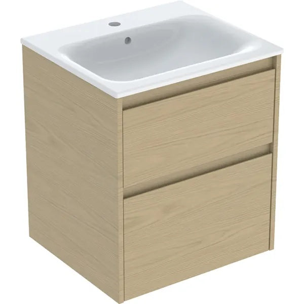 Geberit Selnova 2 Drawer Wall Hung Vanity Unit With Basin - 550mm Wide - Oak Melamine