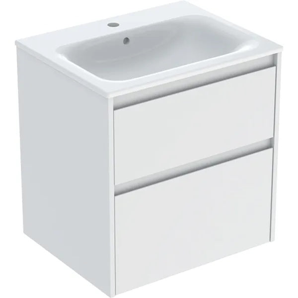 Geberit Selnova 2 Drawer Wall Hung Vanity Unit With Basin - 600mm Wide - Matt White Silk