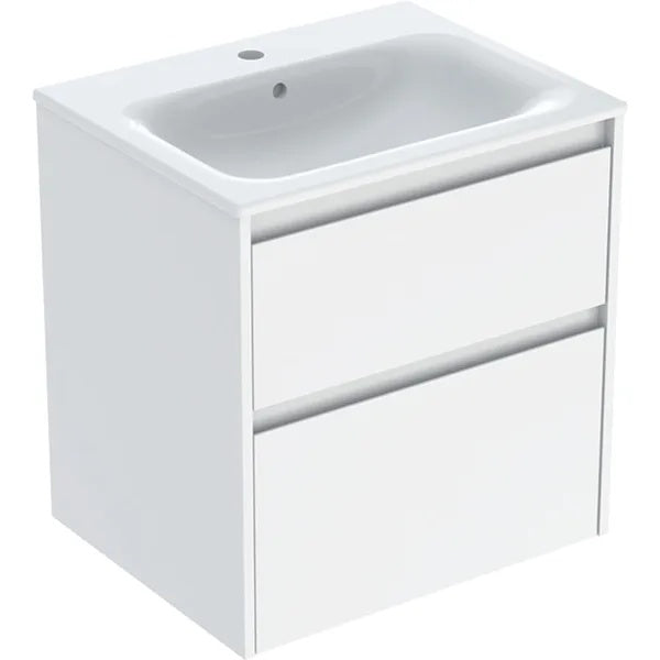 Geberit Selnova 2 Drawer Wall Hung Vanity Unit With Basin - 600mm Wide - Gloss White Silk