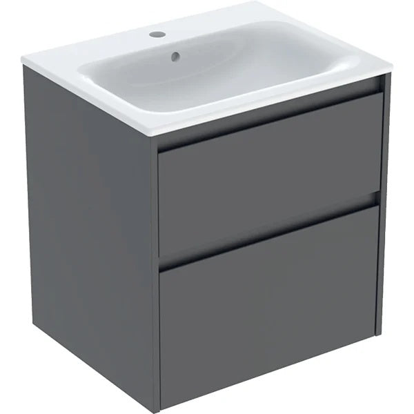 Geberit Selnova 2 Drawer Wall Hung Vanity Unit With Basin - 600mm Wide - Lava Silk Matt