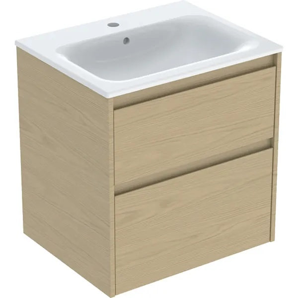 Geberit Selnova 2 Drawer Wall Hung Vanity Unit With Basin - 600mm Wide - Oak Melamine
