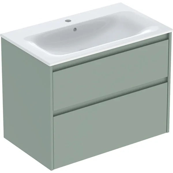 Geberit Selnova 2 Drawer Wall Hung Vanity Unit With Basin - 800mm Wide - Sage Green Silk Matt