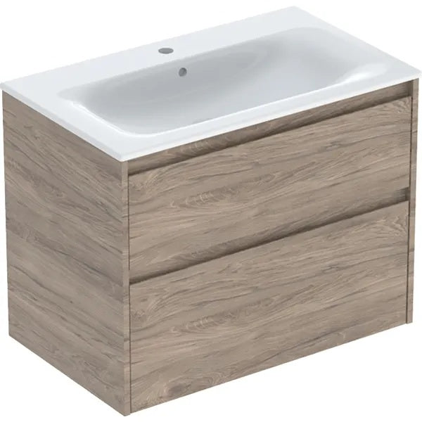 Geberit Selnova 2 Drawer Wall Hung Vanity Unit With Basin - 800mm Wide - Hickory Melamine