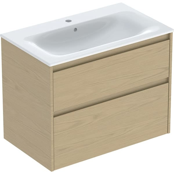 Geberit Selnova 2 Drawer Wall Hung Vanity Unit With Basin - 800mm Wide - Oak Melamine